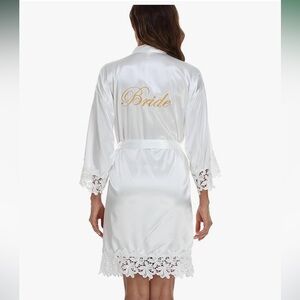 Never Worn - Wedding Day White Bridal Robe with Gold Embroidery